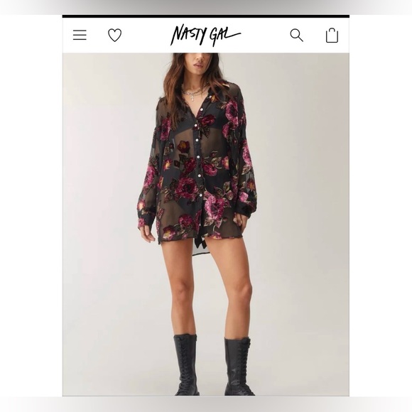 Nasty Gal Devore Oversized Sheer Floral Shirt Dress - Picture 9 of 14